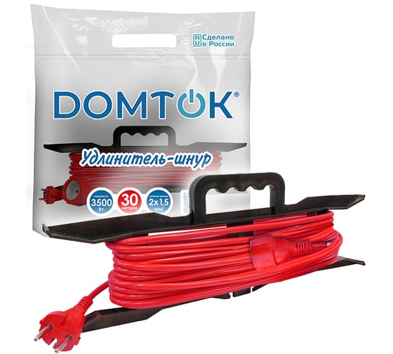 Удлинитель-шнур на рамке DOMTOK ПВС 2*1,5, 3,5кВт, без заземления, 30м 2404