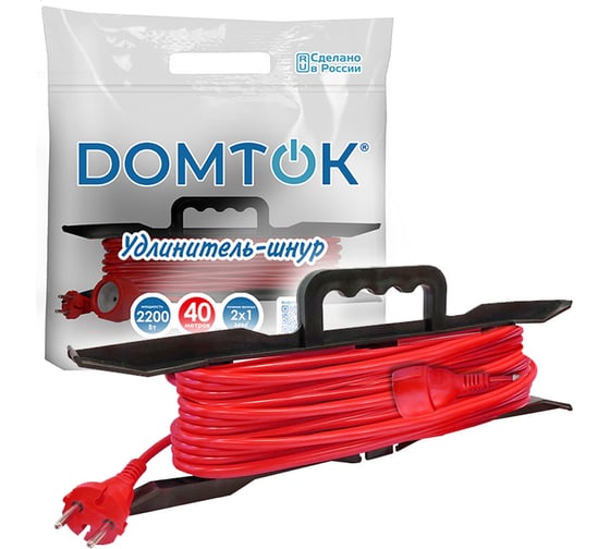 Удлинитель-шнур на рамке DOMTOK ПВС 2*1, 2,2кВт, без заземления, 40м 2476