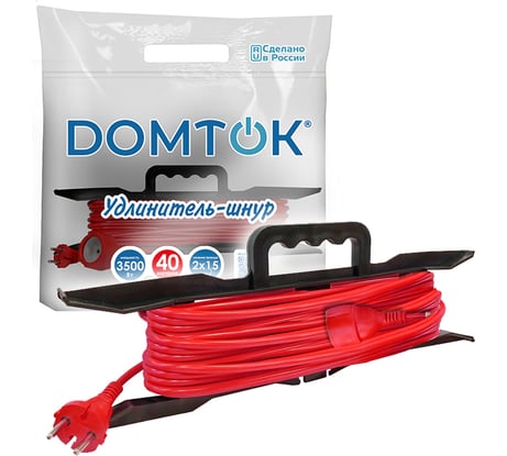 Удлинитель-шнур на рамке DOMTOK ПВС 2*1,5, 3,5кВт, без заземления, 40м 2502