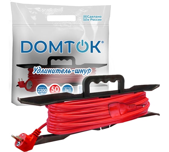 Удлинитель-шнур на рамке DOMTOK ПВС 3*1, 2,2кВт, заземляющий контакт, 50м 2482