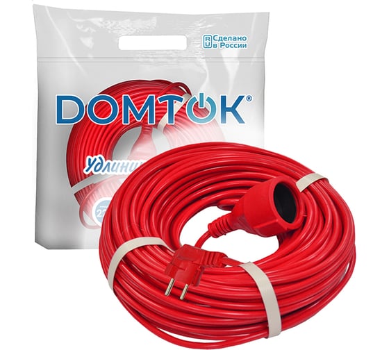 Удлинитель-шнур DOMTOK ПВС 3*1, 2,2кВт, заземляющий контакт, 40м 2506