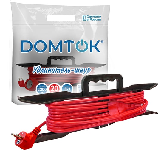 Удлинитель-шнур на рамке DOMTOK ПВС 3*1, 2,2кВт, заземляющий контакт, 20м 2479