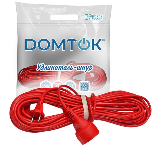 Удлинитель-шнур DOMTOK ПВС 2*1, 2,2кВт, без заземления, 20м 2489