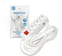 Удлинитель бытовой DOMTOK 3 гнезда, ПВС 3*1, 3,5кВт, с/з, выкл. 10м 2380