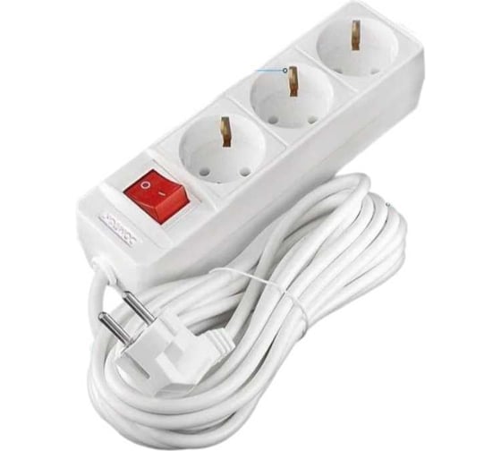 Удлинитель бытовой DOMTOK 3 гнезда, ПВС 3*1, 3,5кВт, с/з, выкл. 10м 2380