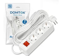 Удлинитель бытовой DOMTOK 3 гнезда, ПВС 3*1, 3,5кВт, с/з, выкл. 7м 2383