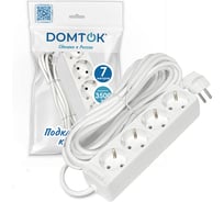 Удлинитель бытовой DOMTOK 4 гнезда, ПВС 3*1, 3,5кВт, с/з 7м 2398