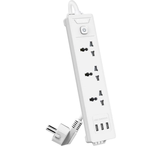 Сетевой фильтр универсальный Deli ET408 3 розетки + 3USB, 2 м 180718