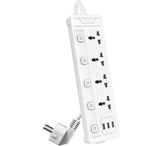 Сетевой фильтр универсальный Deli ET411 4 розетки + 3USB, 2 м 180715