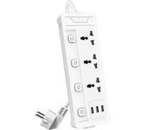 Сетевой фильтр универсальный Deli ET410 3 розетки + 3USB, 2 м 180716