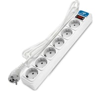 Фильтр-удлинитель DOMTOK 6 гнезд, ПВС 3*1, 10А/2,2кВт, выключатель с индикацией, с заземлением, белый, 3м 2516