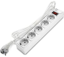 Фильтр-удлинитель DOMTOK 5 гнезд с USB type-A + type-A, ПВС 3*1, 10А/2,2кВт, выключатель с индикацией, с заземлением, белый, 1,8м 2564