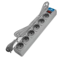 Фильтр-удлинитель DOMTOK 6 гнезд, ПВС 3*1, 10А/2,2кВт, выключатель с индикацией, с заземлением, серый, 5м 2520