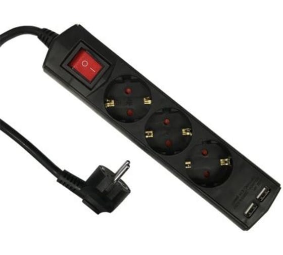 Удлинитель с USB 3 гнезда 3м, 16А/3,6кW с з/к, ПВС 3x1,5 черный ETP ЕТР 77029 1