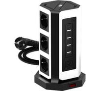 Сетевой фильтр настольный AGNI 9 розеток, кабель 3м, черный/белый, 4 USB-A 1 USB-C TP-VD5U9E-C-3m-black-white