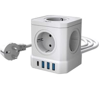 Сетевой фильтр настольный AGNI 5 розеток, кабель 2м, 3USB 1TYPE-C, белый TP-VE4U5E-C-2m-white