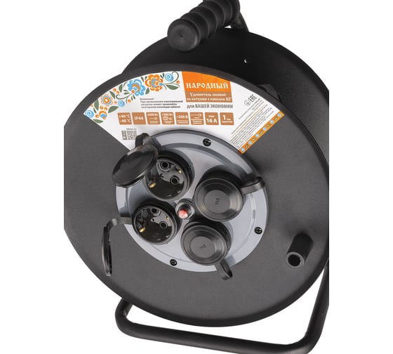 Удлинитель силовой TDM ELECTRIC УХз16-004 (метал. катушка, А3, 4 места IP44/20 м КГ 3500 Вт) Народный SQ1307-0180