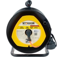 Удлинитель на пластиковой катушке STEKKER STD02-11-30, 30м, 1 гнездо с заземлением 3х1, оранжевый, 39635