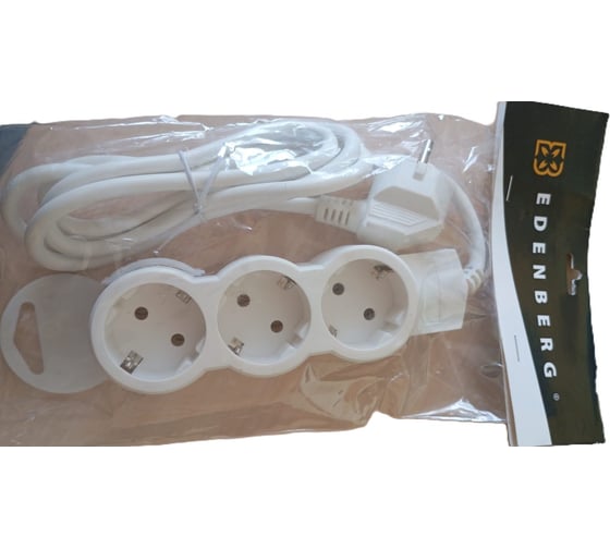 Розетка-удлинитель Edenberg 1,5м, 3 разъема, без выключателя, калибр провода 3 * 0,75 мм, диаметр провода 7 мм Н-10 1