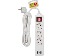 Универсальный электрический удлинитель ФАZА FES-03-300 3 USB выхода 3роз х 3м 2,2кВт ПВС 3х0,75мм2 10А IP20 заземление выключатель 5064928