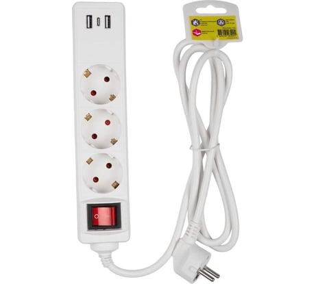 Универсальный электрический удлинитель ФАZА FES-03-150 3 USB выхода 3роз х 1,5м 2,2кВт ПВС 3х0,75мм2 10А IP20 заземление выключатель 5064904