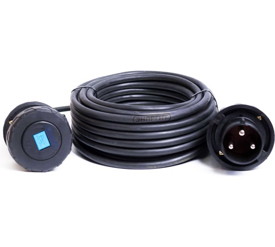 Удлинитель шнур 220 Вольт (BLACK) , КГтп-ХЛ 3х6 (20 метров, 1 розетка 63А IEC60309, вилка 63А IEC60309, IP 44) энаргит КГ360-20-163П-63П-44-блэк 1