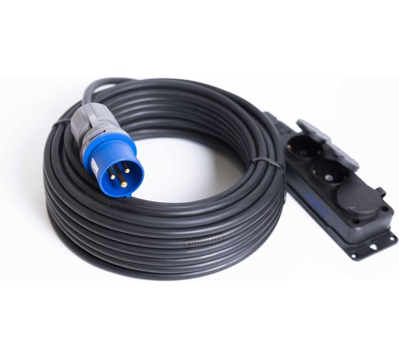 Удлинитель бытовой-промышленный шнур Энаргит 220 Вольт, КГтп-ХЛ 3х2,5 (50 метров, 3 розетки 16А CEE7/4 «Schuko», вилка 16А IEC60309, IP 44) КГ325-50-316Б-16П-44 1