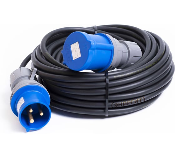 Удлинитель промышленный шнур Энаргит 220 Вольт, КГтп-ХЛ 3х4 (50 метров, 1 розетка 32А IEC60309, вилка 32А IEC60309, IP 44) КГ340-50-132П-32П-44 1