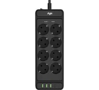Сетевой фильтр AGNI плоский, 8 розеток, 5 метров, 2 USB + 1 Type-C 20 Вт, чёрный TP-FS4U8E-PD-5m-black