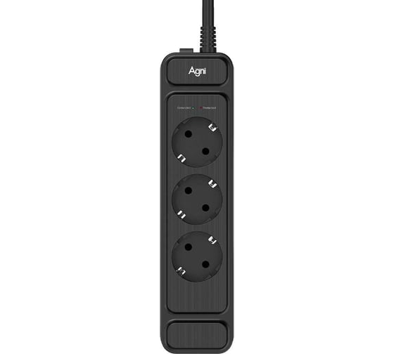 Сетевой фильтр плоский AGNI 3 розетки, 2 метра, чёрный TP-FS3E-2m-black 1
