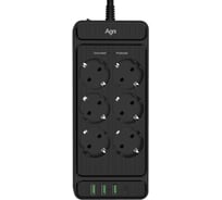 Сетевой фильтр плоский AGNI 6 розеток с кабелем 5м, черный, 3USB-A+1USB-C TP-FS4U6E-C-5m-black