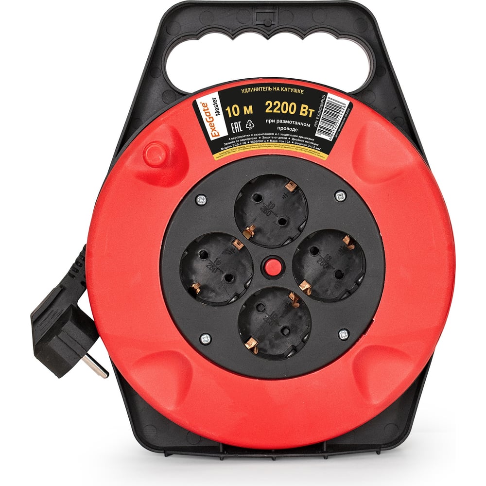 Удлинитель на катушке ExeGate Master ECS-1-1B 4 евро с заземлением 10м ...