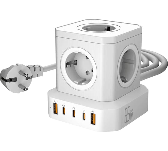 Сетевой фильтр AGNI 5 розеток, кабель 2м, GAN зарядка 65W, белый TP-VE5U5E-C-2m-white 1