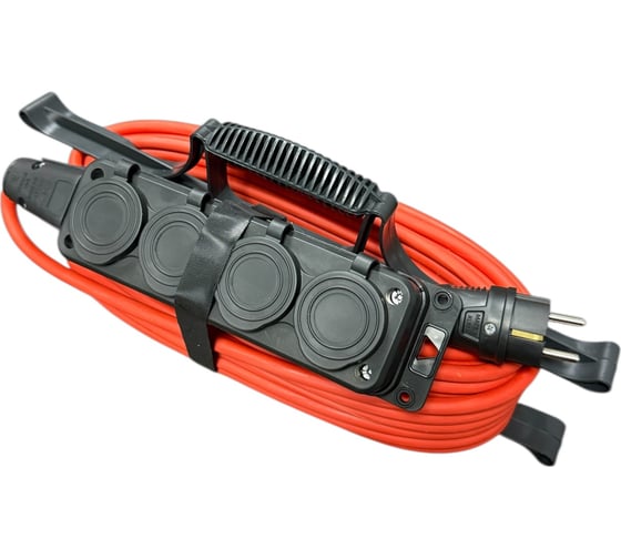 Удлинитель силовой iTOK оранжевый КГТТ 3х2,5 мм, 4 розетки, 30 метров, IP54, на рамке, цвет вилки и розетки черный, тип SUR серии iCONNECT COLOR, с заземлением ГОСТ i-CONNECT-COLOR-SUR-KG-325-4-54-30-BLACK-OR 1