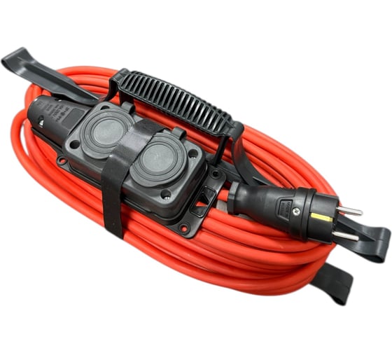 Удлинитель силовой iTOK оранжевый КГТТ 3х2,5 мм, 2 розетки, 10 метров, IP54, на рамке, цвет вилки и розетки черный, тип SUR серии iCONNECT COLOR, с заземлением ГОСТ i-CONNECT-COLOR-SUR-KG-325-2-54-10-BLACK-OR 1