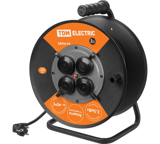 Удлинитель на катушке силовой TDM ELECTRIC 4 розетки А3 УКз16-004 IP44 КГ 3х1,5, 20 метров SQ1301-0190 1