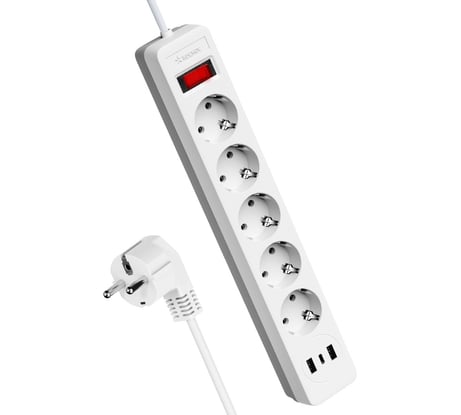 Сетевой фильтр КОСМОС 1,8м, 5 гнезд, пвс 3x0,75мм2, белый 2 USB FKsm1.8m-5g(W)USB