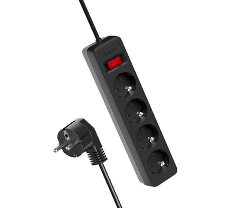 Сетевой фильтр КОСМОС 1,5м, 4 гнезда, пвс 3x0,75мм2, черный FKsm1.5m-4g(B)