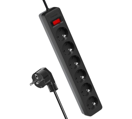 Сетевой фильтр КОСМОС 1,8м 6 гнезд, пвс 3x1мм2, черный FKsm1.8m-6g(B)16A