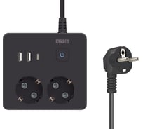 Удлинитель Power CubePC 0,5м, 2р с заземлением, с выключателем,16А, 3USB, черный кв SPG5-B4