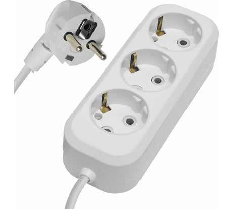 Электрический удлинитель STEKKER 3 гнезда с заземлением 3x0,75, белый, 2м, Home HM01-31-02 39213