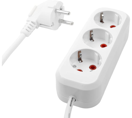 Электрический удлинитель STEKKER 3 гнезда с заземлением 3x0,75, белый, 2м, Home HM01-31-02 39213