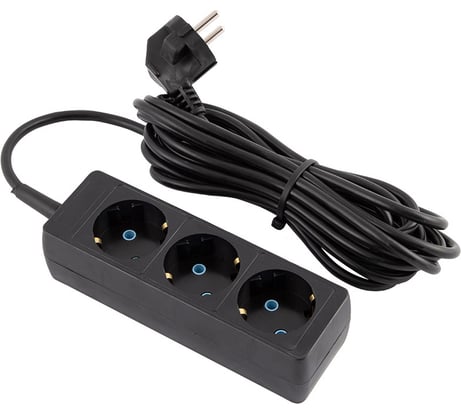 Удлинитель Engy Гранд 5 метров, 3 розетки, с заземлением черный 186739