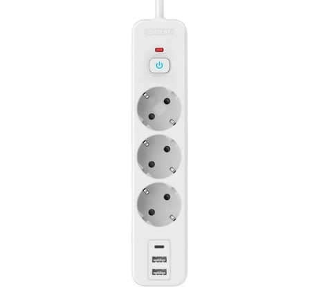 Сетевой фильтр Perfeo REAL HOME 0,5м, 3 розетки, 2USB+1TYPE-C, 16А, 3500 Вт,тройная защита,белый. 30025611