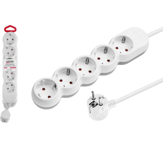 Удлинитель LEIDEN ELECTRIC 3м (5 роз., 2,2кВт, с/з, ПВС 3х0,75) 805030 1