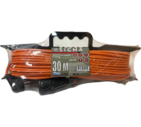 Удлинитель на каркасе Sigma IP44 с заземлением (ПВС 3х1,5) 230 В / 10 А / 2200 Вт 30 метров 100013