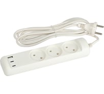 Удлинитель электрический ЭРА U-3-3m-USB-W 3 розетки + 3xUSB A+C 3м 10А белый Б0069076