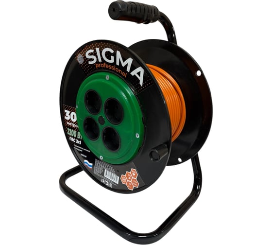 Удлинитель на пластиковой катушке SIGMA c заземлением (ПВС 3*1,0) 230 В /10А /2200 Вт 30 метров 100048 1