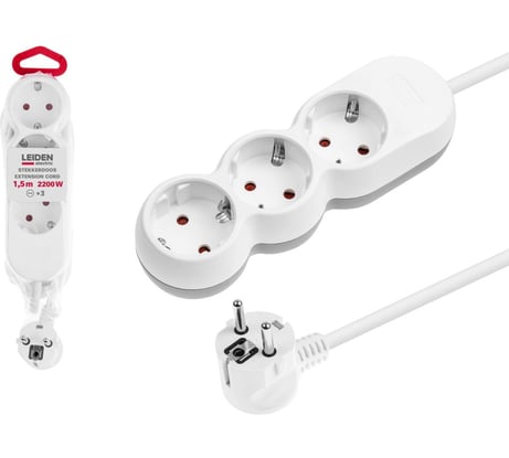 Удлинитель LEIDEN ELECTRIC 1, 5 м 3 розетки 2, 2 кВт с заземлением 805022 ЦЗ-0074757150