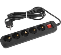 Удлинитель электрический Intro UES530B с заземлением с выключателем 5 розеток 3 м ПВС 3x0, 75мм2 10А Б0056949